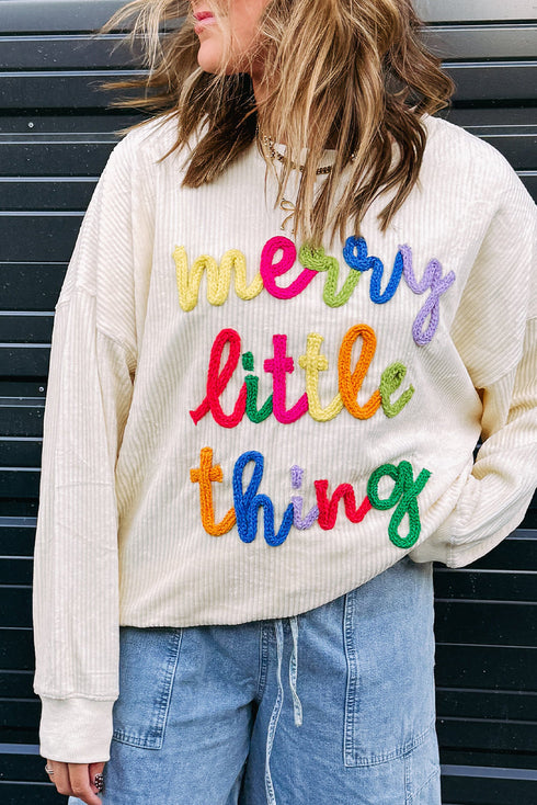 Corded Rib Texture Letter Graphic Oversized Crew Neck Sweatshirt