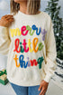 Corded Rib Texture Letter Graphic Oversized Crew Neck Sweatshirt