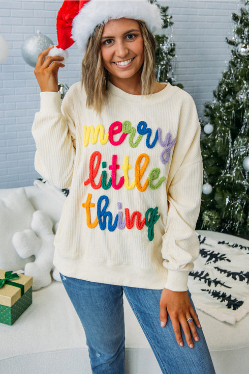 Corded Rib Texture Letter Graphic Oversized Crew Neck Sweatshirt