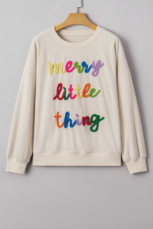 Corded Rib Texture Letter Graphic Oversized Crew Neck Sweatshirt