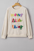 Corded Rib Texture Letter Graphic Oversized Crew Neck Sweatshirt