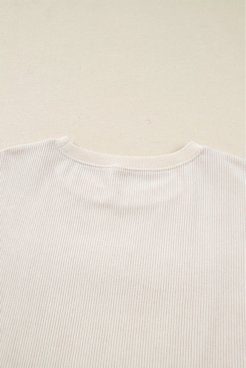 Corded Rib Texture Letter Graphic Oversized Crew Neck Sweatshirt