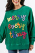 Corded Rib Texture Letter Graphic Oversized Crew Neck Sweatshirt