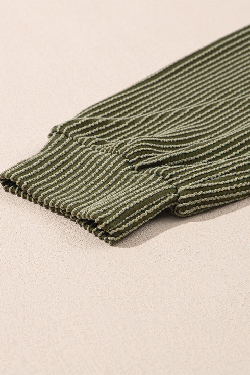 Corded Rib Textured Kangaroo Pocket Long Sleeve Hoodie