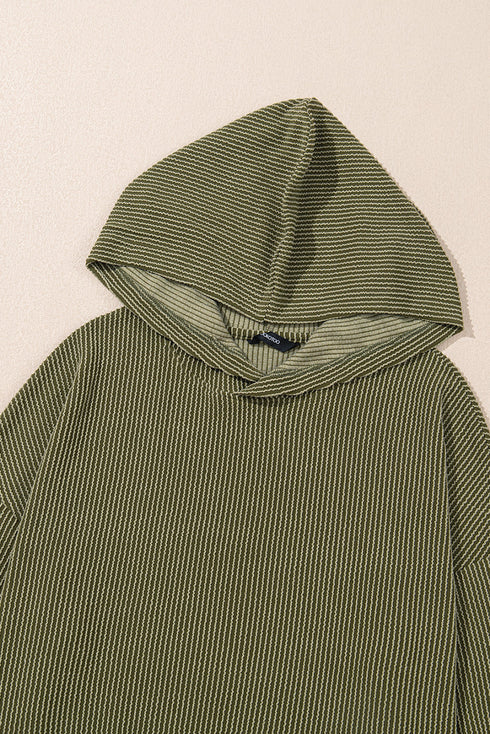 Corded Rib Textured Kangaroo Pocket Long Sleeve Hoodie