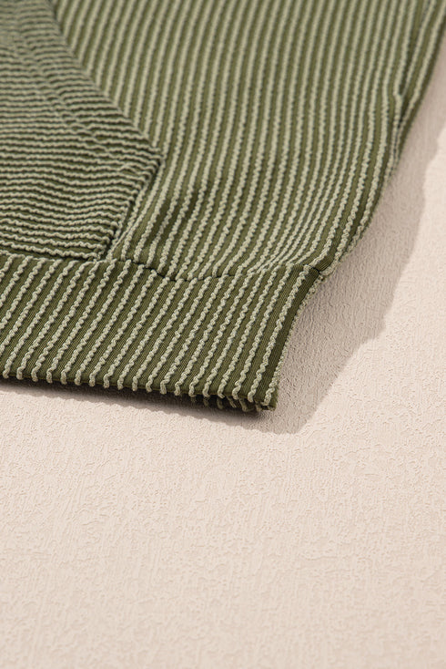 Corded Rib Textured Kangaroo Pocket Long Sleeve Hoodie