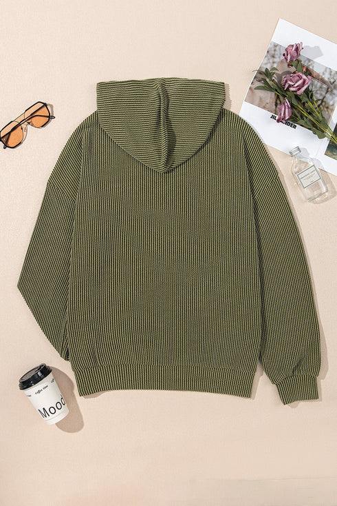 Corded Rib Textured Kangaroo Pocket Long Sleeve Hoodie