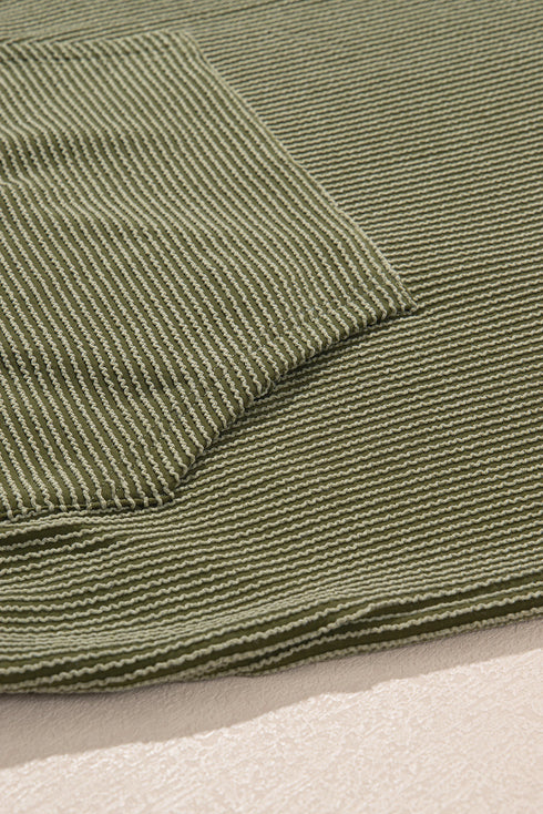 Corded Rib Textured Kangaroo Pocket Long Sleeve Hoodie