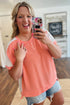 Corded Rib Twist Front High Low Short Sleeve Top
