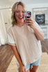 Corded Rib Twist Front High Low Short Sleeve Top