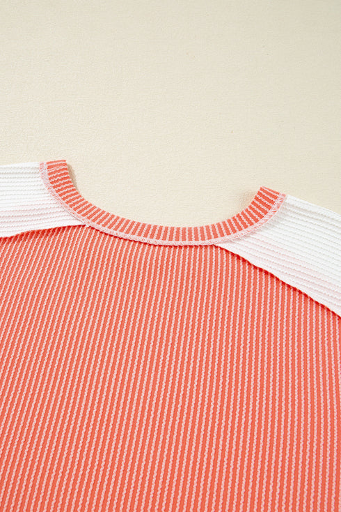 Corded Rib Twist Front High Low Short Sleeve Top