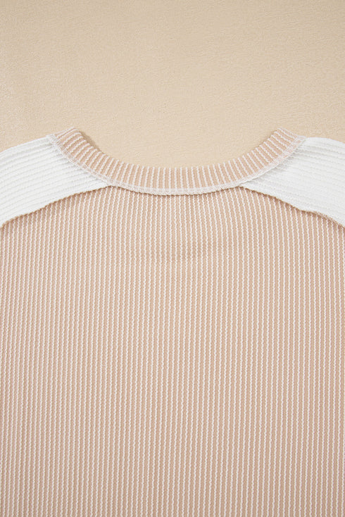 Corded Rib Twist Front High Low Short Sleeve Top