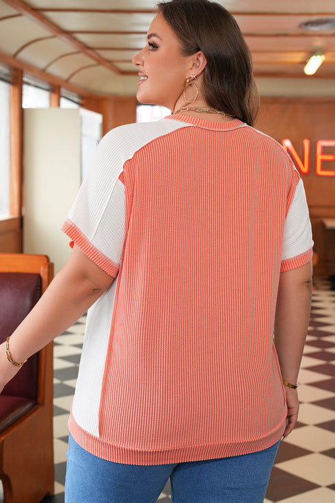 Corded Rib Twist Front High Low Short Sleeve Top