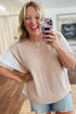 Corded Rib Twist Front High Low Short Sleeve Top