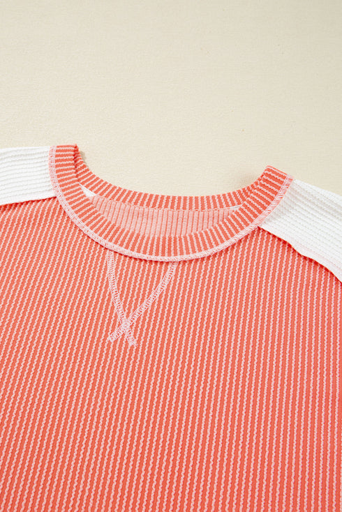 Corded Rib Twist Front High Low Short Sleeve Top