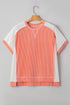 Corded Rib Twist Front High Low Short Sleeve Top