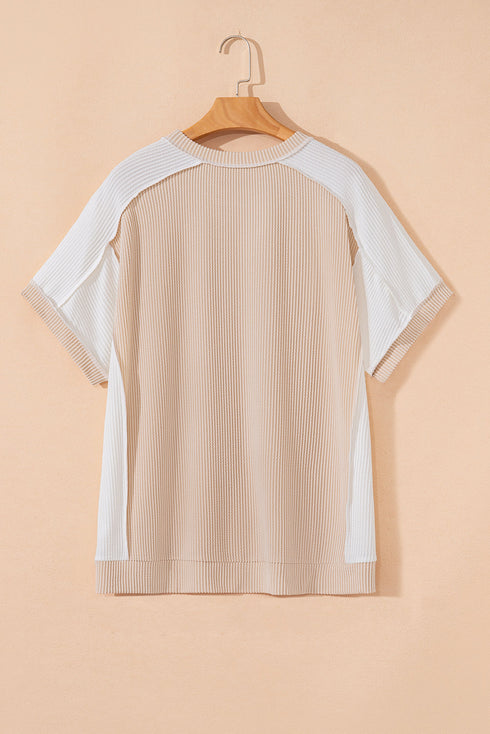 Corded Rib Twist Front High Low Short Sleeve Top