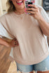 Corded Rib Twist Front High Low Short Sleeve Top