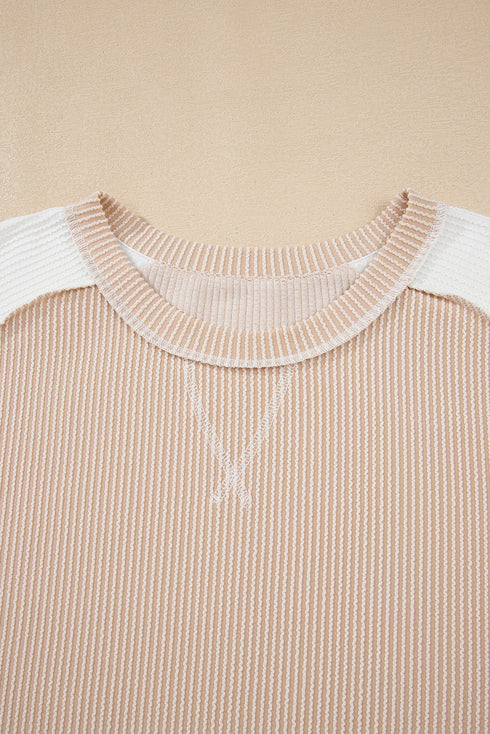 Corded Rib Twist Front High Low Short Sleeve Top