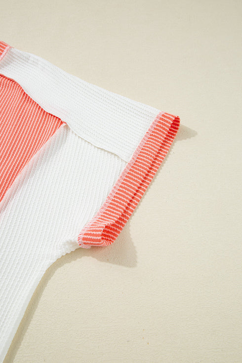 Corded Rib Twist Front High Low Short Sleeve Top