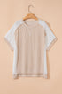 Corded Rib Twist Front High Low Short Sleeve Top