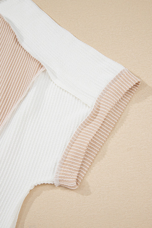Corded Rib Twist Front High Low Short Sleeve Top