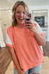 Corded Rib Twist Front High Low Short Sleeve Top