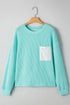 Corded Ribbed Knit Contrast Pocket Long Sleeve Pullover