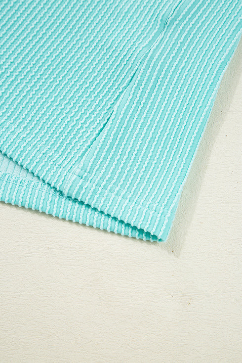 Corded Ribbed Knit Contrast Pocket Long Sleeve Pullover