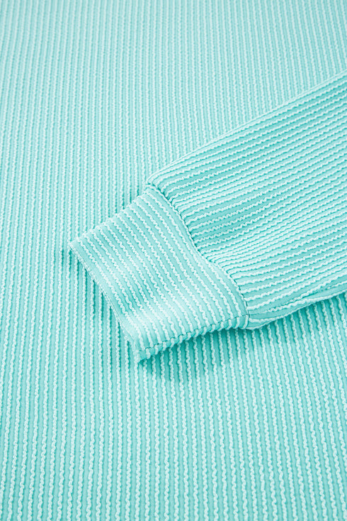 Corded Ribbed Knit Contrast Pocket Long Sleeve Pullover