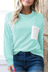 Corded Ribbed Knit Contrast Pocket Long Sleeve Pullover