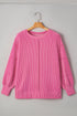 Corded Ribbed Knit Exposed Seam Long Sleeve Pullover Top