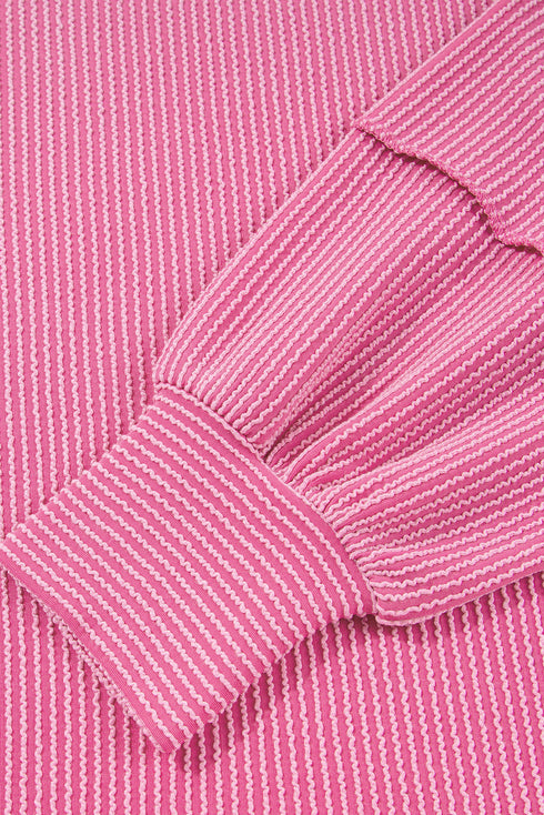 Corded Ribbed Knit Exposed Seam Long Sleeve Pullover Top