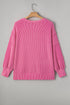 Corded Ribbed Knit Exposed Seam Long Sleeve Pullover Top