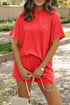 Corded Ribbed Knit Loose Fit Tee And Short Set