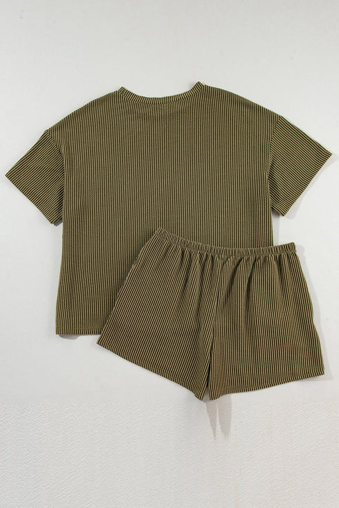Corded Ribbed Knit Loose Fit Tee And Short Set