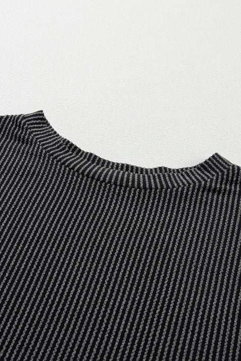 Corded Ribbed Knit Loose Fit Tee And Short Set