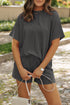 Corded Ribbed Knit Loose Fit Tee And Short Set