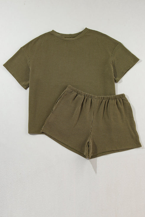 Corded Ribbed Knit Loose Fit Tee And Short Set