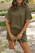 Corded Ribbed Knit Loose Fit Tee And Short Set