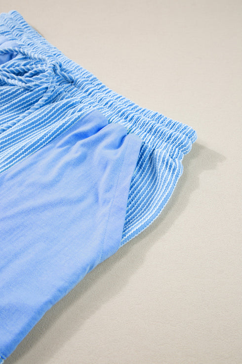 Corded Ribbed Long Sleeve Top And Shorts Loungewear Set