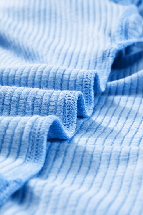 Corded Ribbed Long Sleeve Top And Shorts Loungewear Set