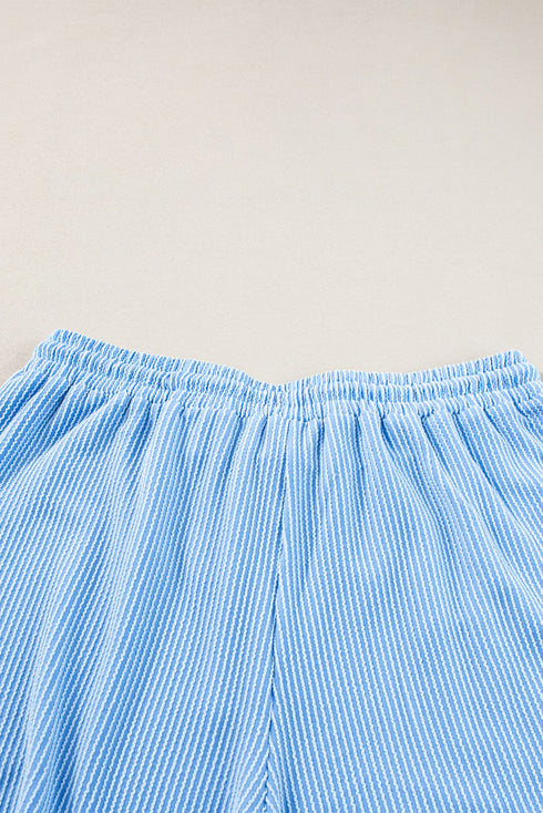 Corded Ribbed Long Sleeve Top And Shorts Loungewear Set