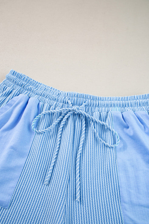 Corded Ribbed Long Sleeve Top And Shorts Loungewear Set