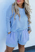 Corded Ribbed Long Sleeve Top And Shorts Loungewear Set