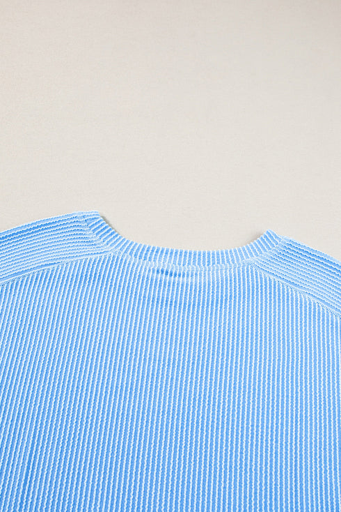 Corded Ribbed Long Sleeve Top And Shorts Loungewear Set