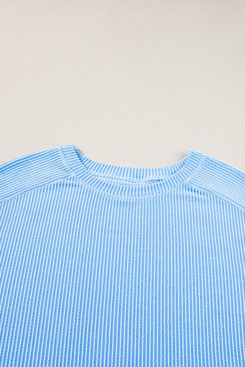 Corded Ribbed Long Sleeve Top And Shorts Loungewear Set