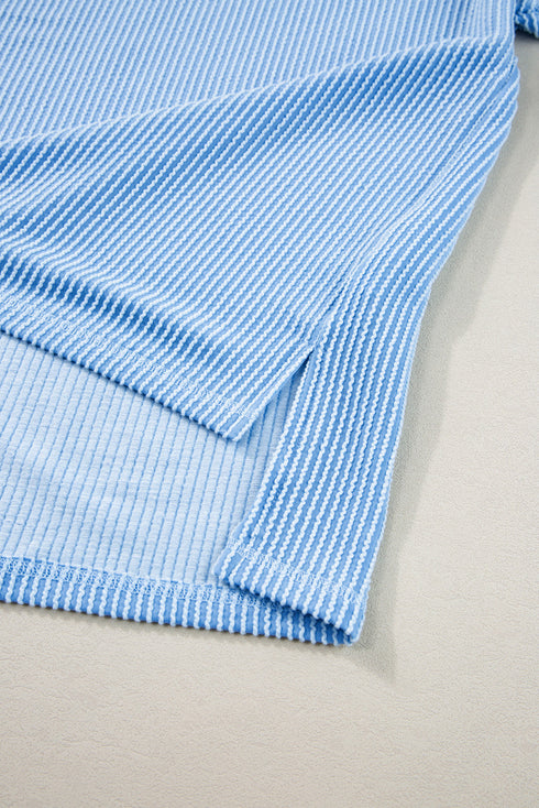 Corded Ribbed Long Sleeve Top And Shorts Loungewear Set