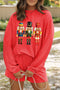 Corded Ribbed Nutcracker Graphic Long Sleeve Top Shorts Set