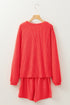 Corded Ribbed Nutcracker Graphic Long Sleeve Top Shorts Set